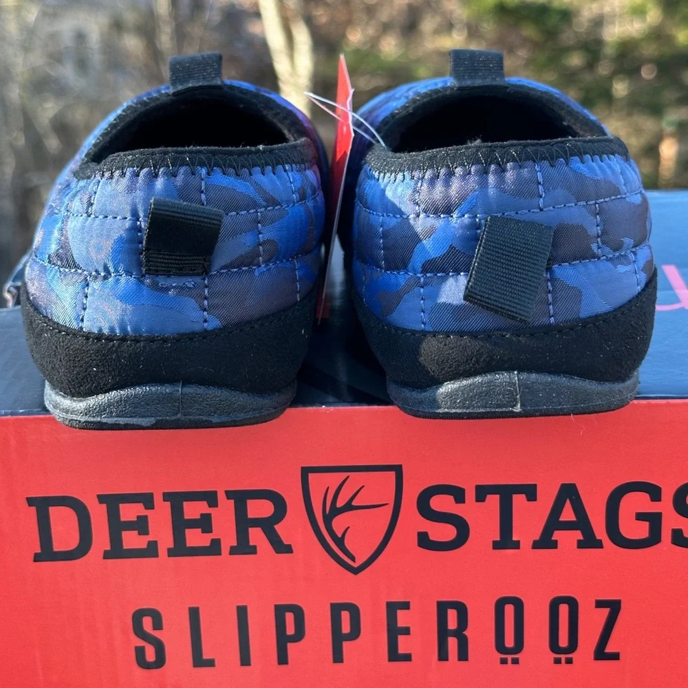 NEW Youth Kids Deer Stags Indoor/Outdoor Blue Camo Slippers Shoes - Size 13